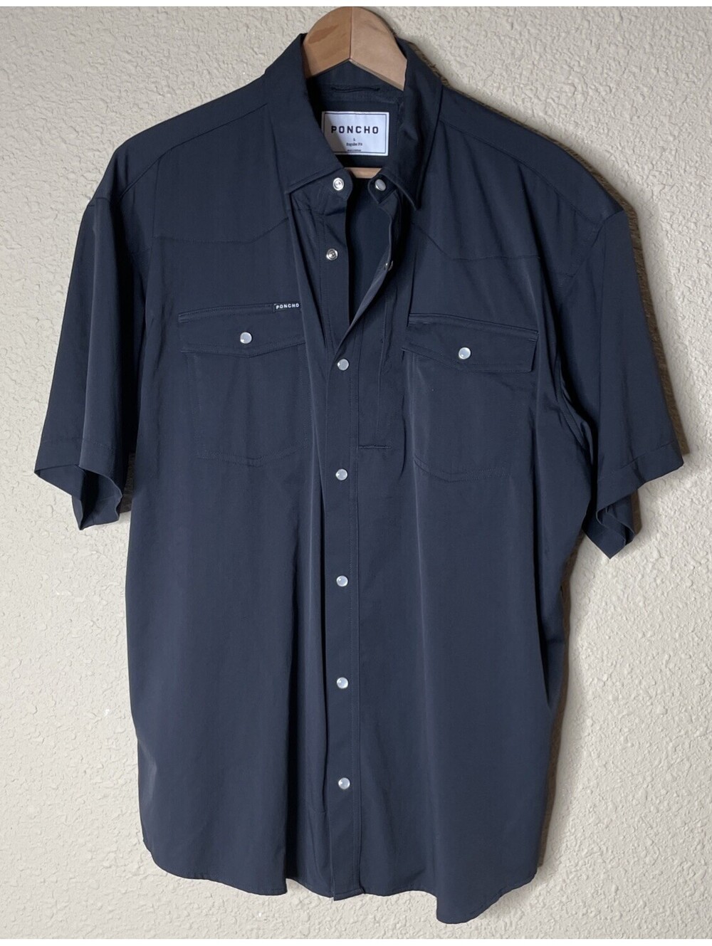 PONCHO Black Outdoor Fishing Performance Regular Fit Button Up Shirt Size Large